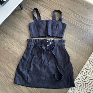 Reformation Black 100% Linen Matching Skirt Set